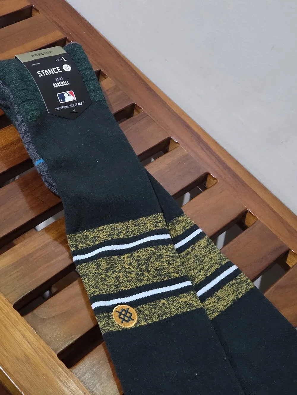 Men's MLB Stance Green/Yellow Diamond Pro Stripe OTC Baseball Socks Size L